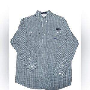 Columbia Super Bonehead Shirt Mens Medium Green Gingham Fishing Button Down